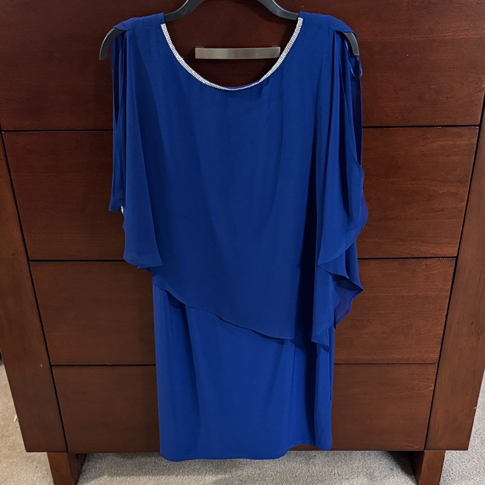 Elegant Blue Asymmetrical Draped Formal Dress